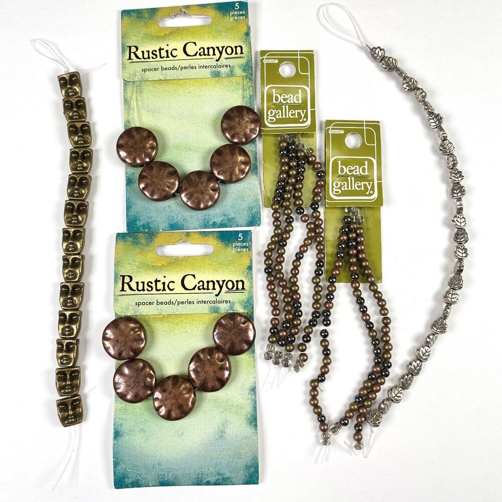 Lot Metallic Beads Jewelry Rustic Copper Disc Leaves Tribal Mask Antiqued Metal